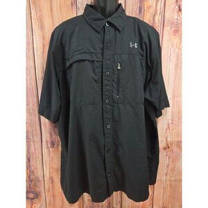 Under Armour 3XL HeatGear Short Sleeve Button-Up Shirt Black Polyester